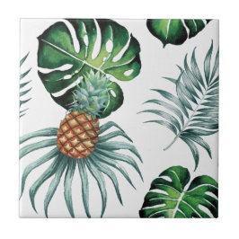Azulejo Patrón de palma de jungla de acuarela tropical de