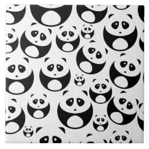 Azulejo Patrón de Panda blanco y negro de Kawaii