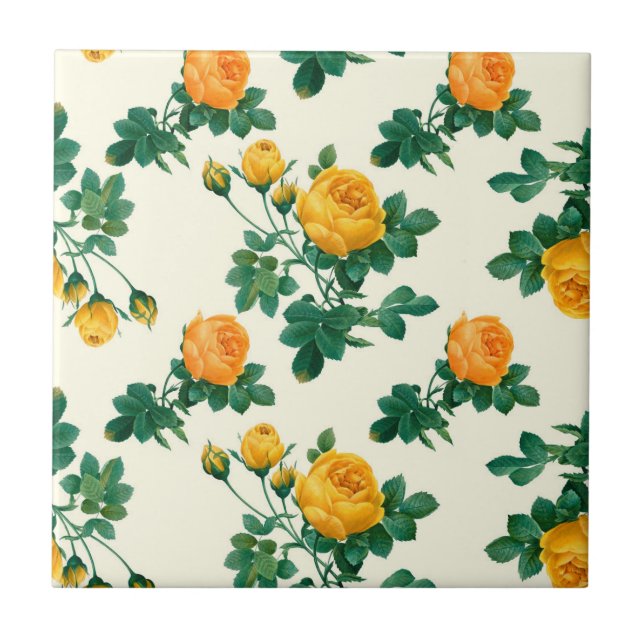 Azulejo Patrón de papel tapiz de época, rosas amarillas (Frente)