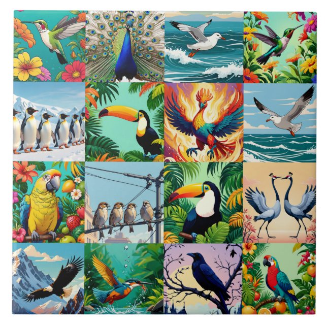 Azulejo Patrón de parches de pájaros  (Frente)