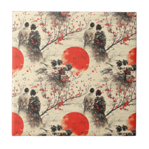 Azulejo Patrón de pareja de kimono romántico Sakura (3)