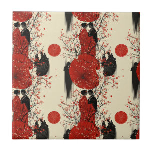 Azulejo Patrón de pareja de kimono romántico Sakura (4)