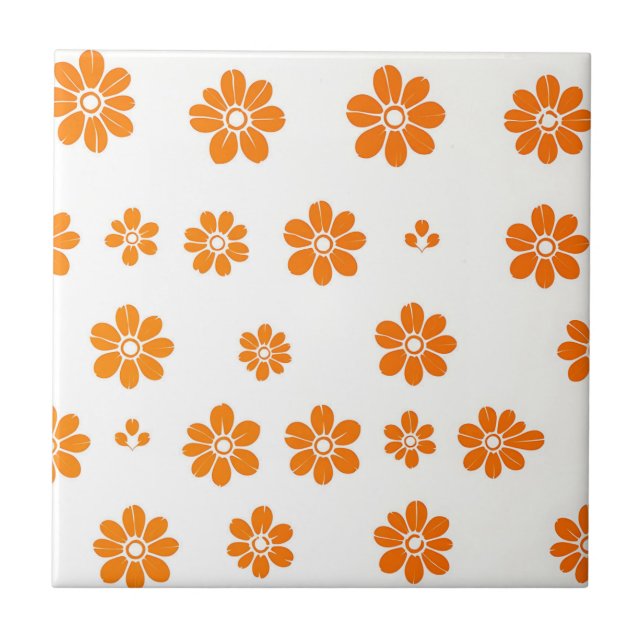 Azulejo Patrón de patrón de esténcil floral del naranja so (Frente)