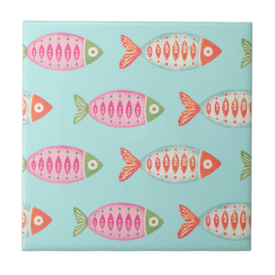 Azulejo Patrón de peces de verano costero colorido