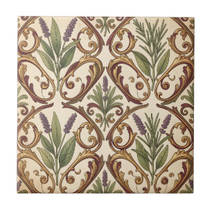 Azulejo Patrón de pergamino de lavanda y romero dorado