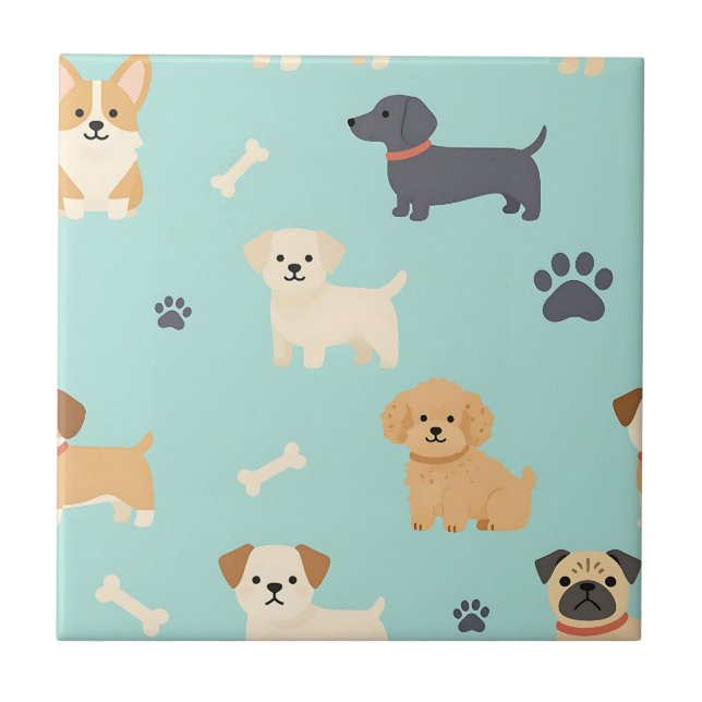 Azulejo Patrón de perritos adorables (Frente)