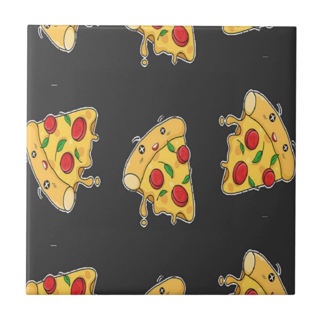 Azulejo Patrón de personaje de comida de pizzas (Frente)