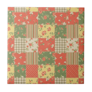 Azulejo Patrón de picnic de patchwork floral pastel (2)