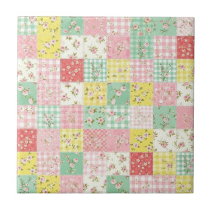 Azulejo Patrón de picnic de patchwork floral pastel (6)