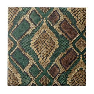 Azulejo Patrón de piel de serpiente verde y dorado - Estam