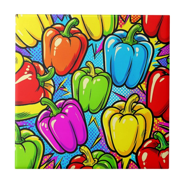 Azulejo Patrón de pimientos pop art (Frente)