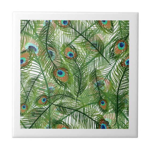 Azulejo Patrón de plumas de pavo real (Frente)