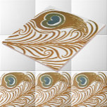 Azulejo Patrón de plumas de pavo real Art Nouveau de la er<br><div class="desc">Se trata de un diseño digital mejorado de diseño de patrones de impresión derivado de un antiguo diseño de plumas de pavo real de arte de la era victoriana de Maurice Pillard Verneuil. Puede personalizar del color de fondo.</div>