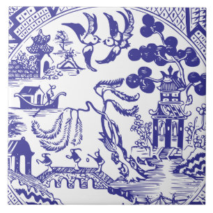 Azulejo Patrón de porcelana azul sauce willow antiguo