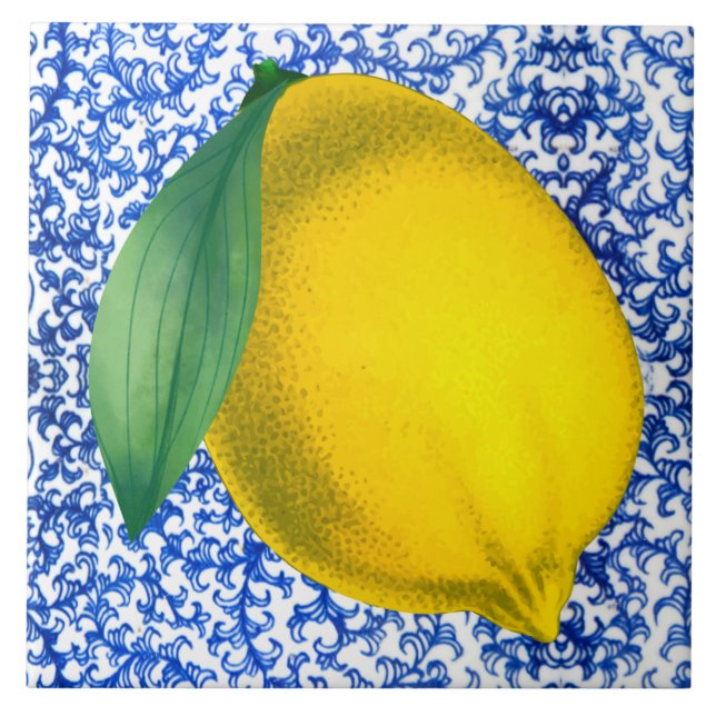 Azulejo Patrón de porcelana blanca azul limón (Frente)