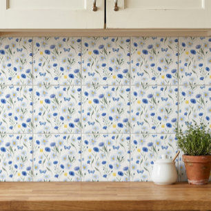 Azulejo Patrón de prado de flores silvestres de acuarela a