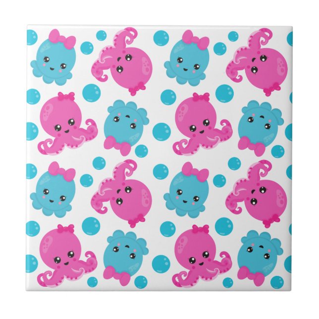 Azulejo Patrón de pulpo, pulpo tórrido, animales marinos (Frente)