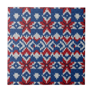 Azulejo Patrón de punto de copo de nieve nórdico - Azul ma