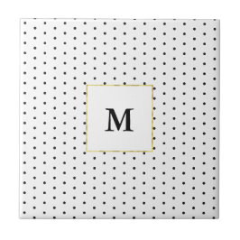 Azulejo Patrón de punto de polka blanco y negro monogramad