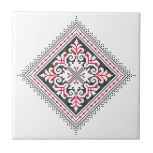 Azulejo Patrón de puntos cruzados. Decoración étnica roja 