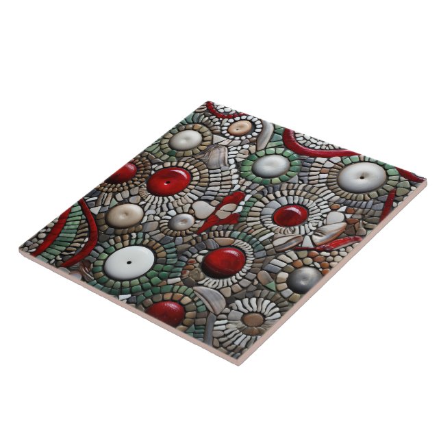 Azulejo Patrón de puntos de Navidades rojos y blancos (Lado)