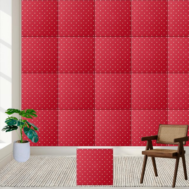 Azulejo Patrón de puntos de polka rojo y blanco clásico (Classic Red and White Polka Dot Pattern Ceramic Tile)