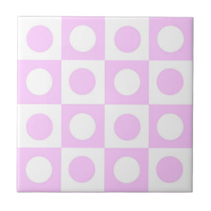 Azulejo Patrón de puntos y cuadrados rosa pastel