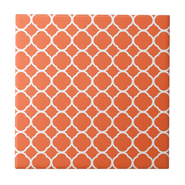 Azulejo Patrón de quatrefoil en Naranja y blanco mandarín (Frente)