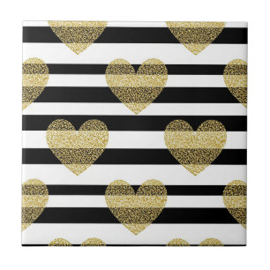 Azulejo Patrón de raya de boda de corazón de oro elegante