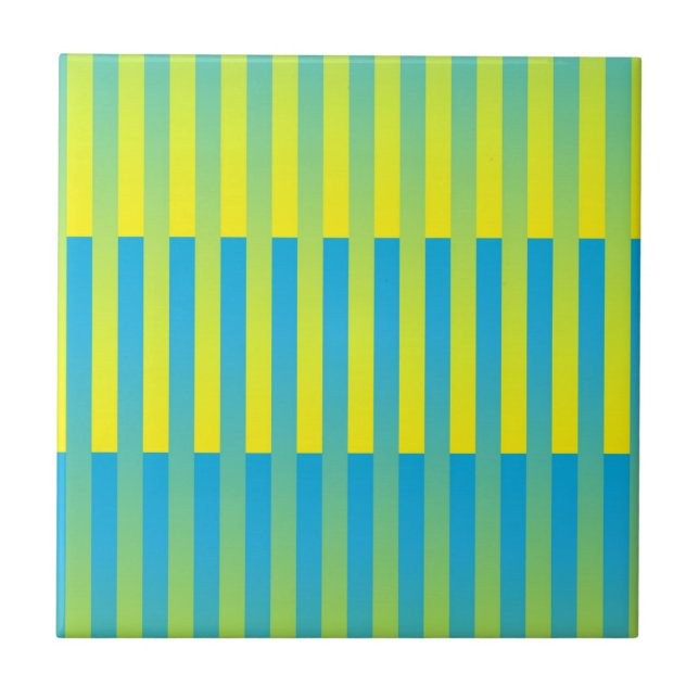 Azulejo Patrón de rayas azul amarillo verde (Frente)