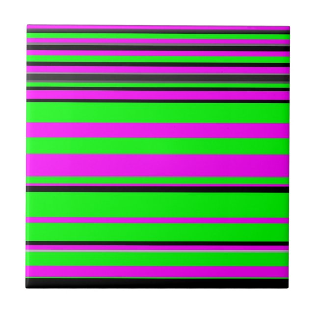 Azulejo Patrón de rayas color negro verde rosado caliente (Frente)