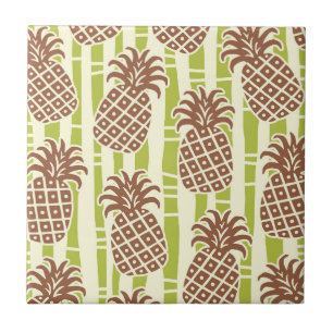 Azulejo Patrón de rayas de bambú y piña Tiki