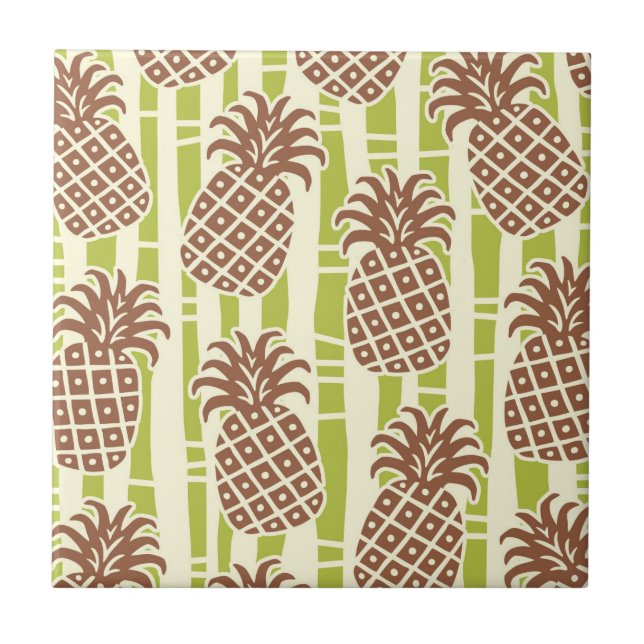 Azulejo Patrón de rayas de bambú y piña Tiki (Frente)