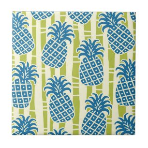 Azulejo Patrón de rayas de bambú y piña Tiki