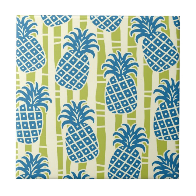 Azulejo Patrón de rayas de bambú y piña Tiki (Frente)