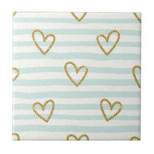 Azulejo Patrón de rayas de corazón pastel con brillo (1)
