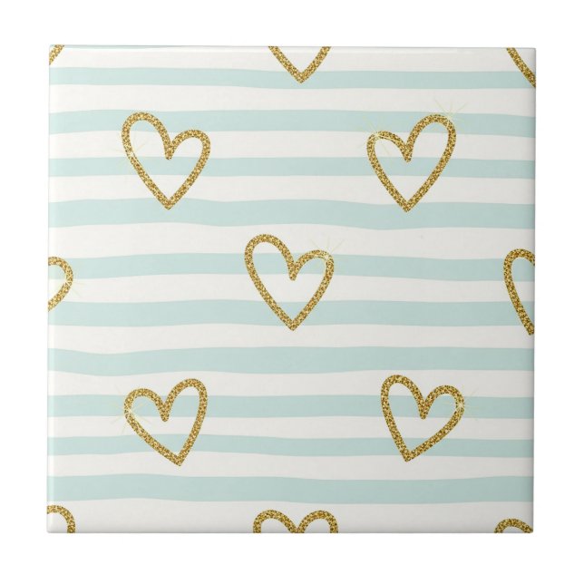 Azulejo Patrón de rayas de corazón pastel con brillo (1) (Frente)