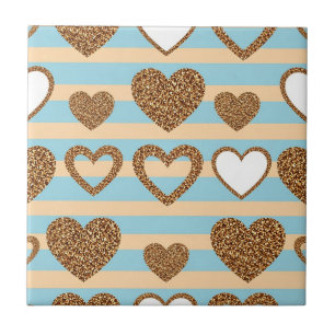 Azulejo Patrón de rayas de corazón pastel con estilo brill