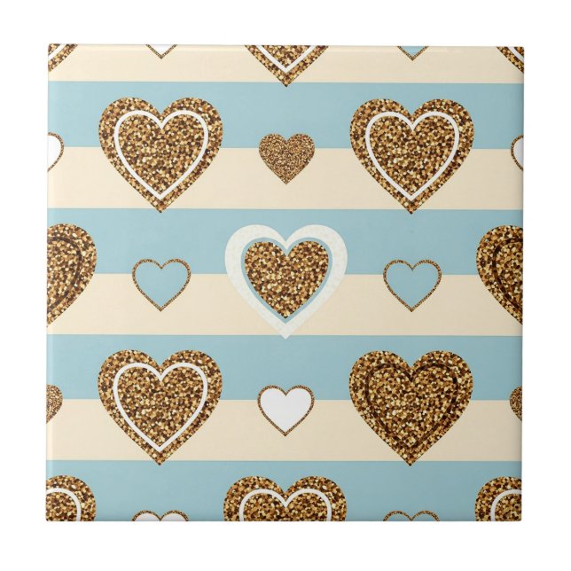 Azulejo Patrón de rayas de corazón pastel con estilo de br (Frente)