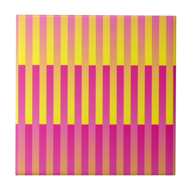 Azulejo Patrón de rayas naranja amarillo rosa (Frente)
