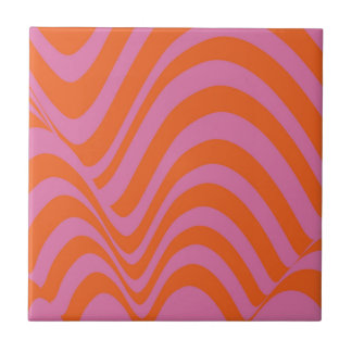 Azulejo Patrón de rayas onduladas naranja rosa atrevido