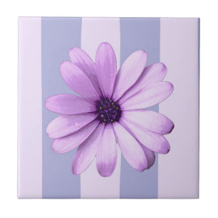 Azulejo Patrón de rayas pastel con daisies