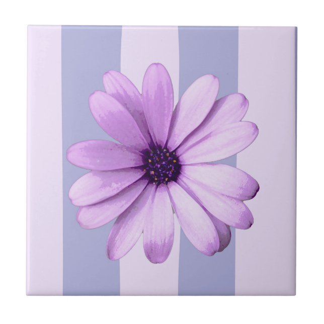 Azulejo Patrón de rayas pastel con daisies (Frente)