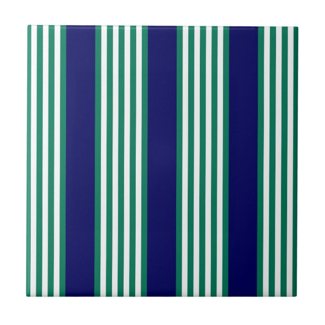 Azulejo Patrón de rayas verdes y blancas con azul marino (Frente)