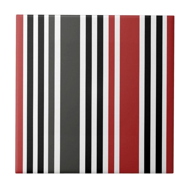 Azulejo Patrón de rayas verticales rojas negras y grises (Frente)