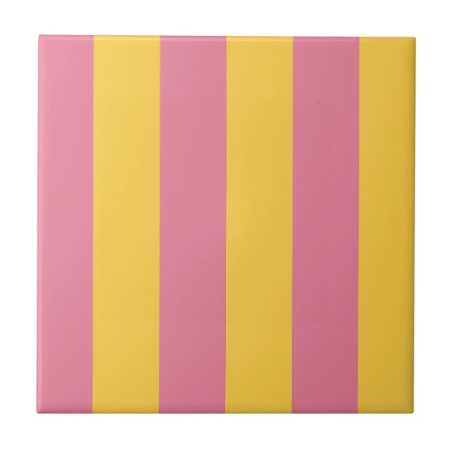 Azulejo Patrón de rayas verticales rosa y amarillo vibrant (Frente)