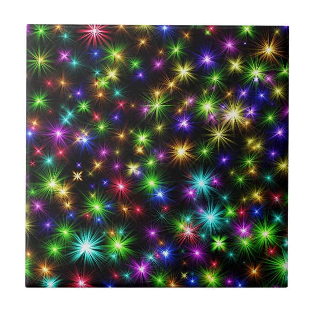 Azulejo Patrón de rayos de estrella de Navidad multicolor (Frente)