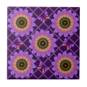 Azulejo Patrón de rejilla de mariposa y flor de Cottagecor
