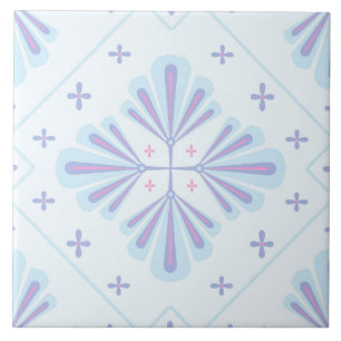 Azulejo Patrón de repetición floral geométrico azul pastel