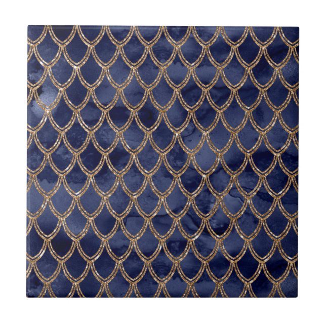 Azulejo Patrón de reptil serpiente azul de la marina (Frente)